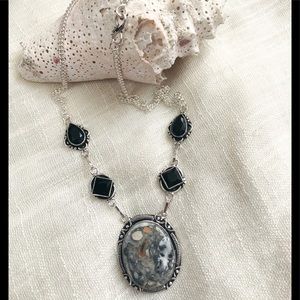 NEW Magnificent Maligano Jasper and Black Onyx, 925 Silver Necklace
